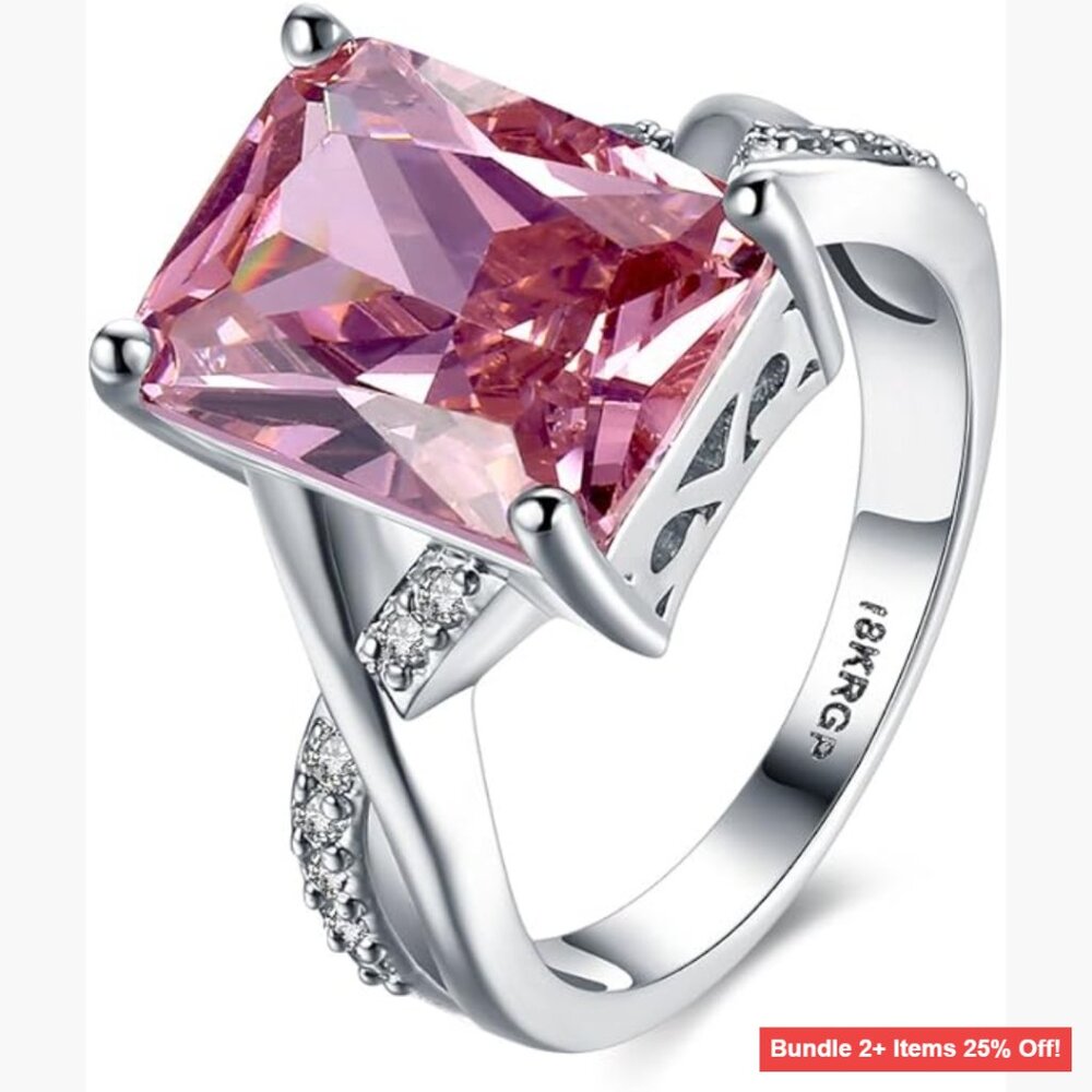18k White Gold Plated Zircon Bridal Engagement Ring Size 7